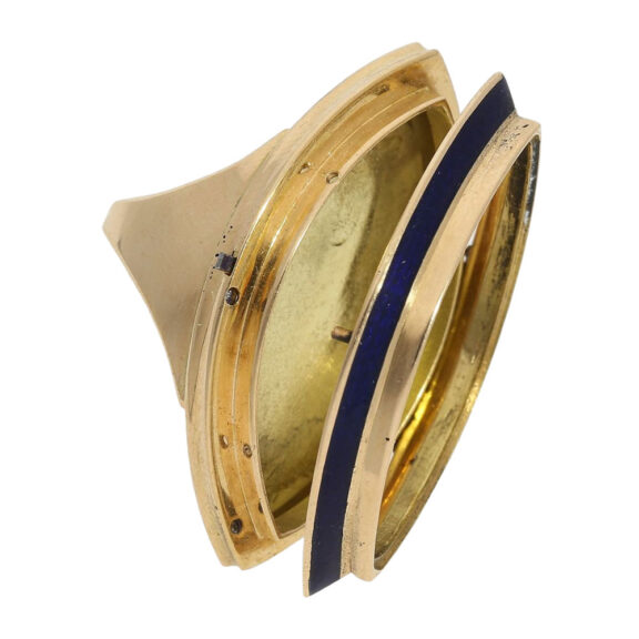 Unusual French 18K gold and enamel ring watch Circa 1890-1900 Unusual French 18K gold and enamel ring watch Circa 1890-1900