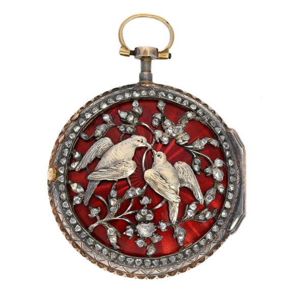 French 18 carat gold, enamel and diamond-set verge pocket watch, circa 1750