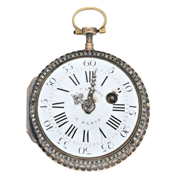 French 18 carat gold, enamel and diamond-set verge pocket watch, circa 1750 French 18 carat gold, enamel and diamond-set verge pocket watch, circa 1750