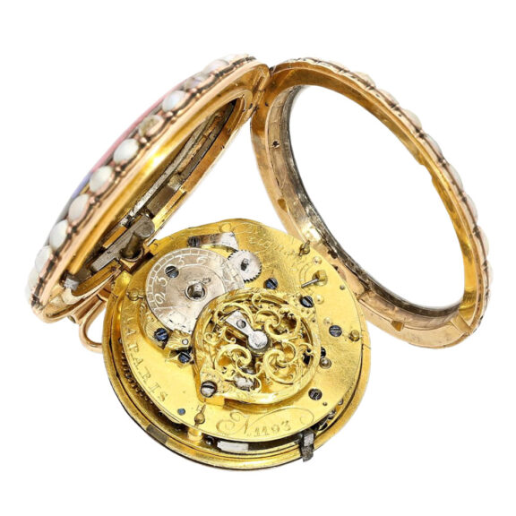 French gold, enamel and pearl-set repeating à toc verge Circa 1800 French gold, enamel and pearl-set repeating à toc verge Circa 1800