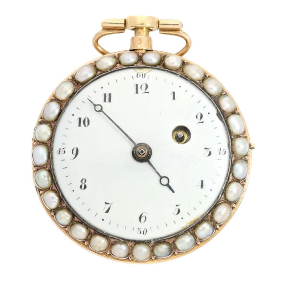 French gold, enamel and pearl-set repeating à toc verge Circa 1800 French gold, enamel and pearl-set repeating à toc verge Circa 1800