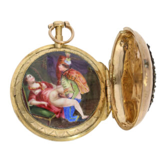 French gold, enamel, stone-set verge with erotic scene Circa 1780