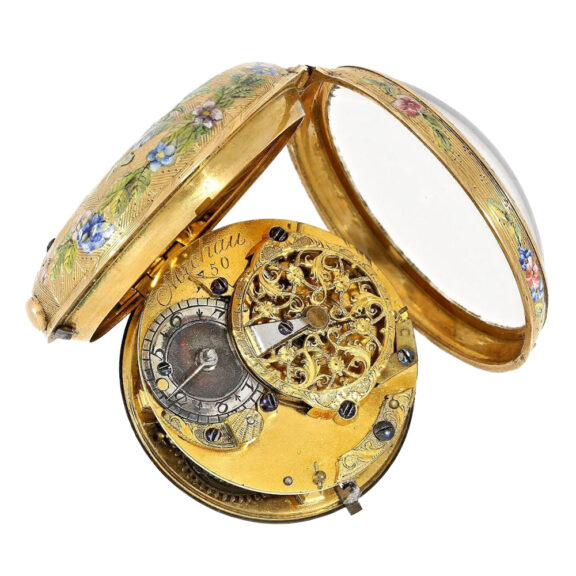 Very fine French 20K gold and enamel verge watch Circa 1750 Very fine French 20K gold and enamel verge watch Circa 1750