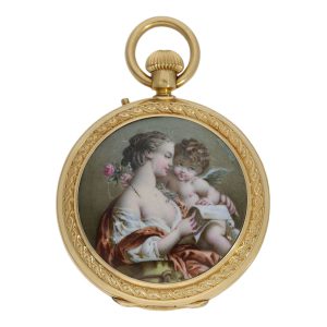French gold and enamel hunting cased cylinder watch Circa 1870
