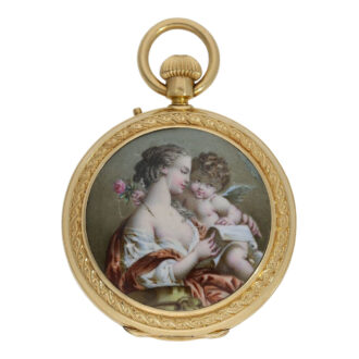 French gold and enamel hunting cased cylinder watch Circa 1870 French gold and enamel hunting cased cylinder watch Circa 1870