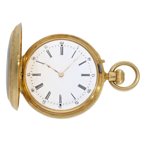 French gold and enamel hunting cased cylinder watch Circa 1870 French gold and enamel hunting cased cylinder watch Circa 1870