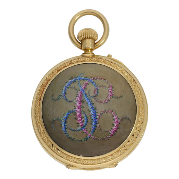 French gold and enamel hunting cased cylinder watch Circa 1870 French gold and enamel hunting cased cylinder watch Circa 1870