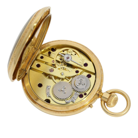 French gold and enamel hunting cased cylinder watch Circa 1870 French gold and enamel hunting cased cylinder watch Circa 1870