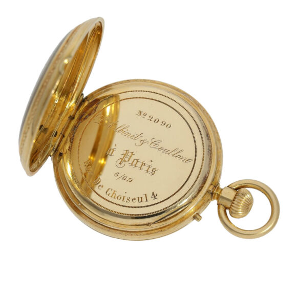 French gold and enamel hunting cased cylinder watch Circa 1870 French gold and enamel hunting cased cylinder watch Circa 1870