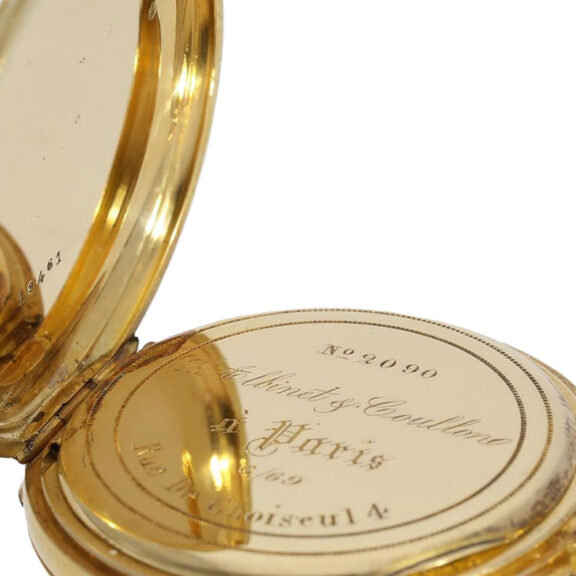 French gold and enamel hunting cased cylinder watch Circa 1870 French gold and enamel hunting cased cylinder watch Circa 1870