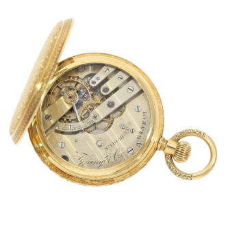 Swiss gold hunting cased watch with special case decoration Circa 1855