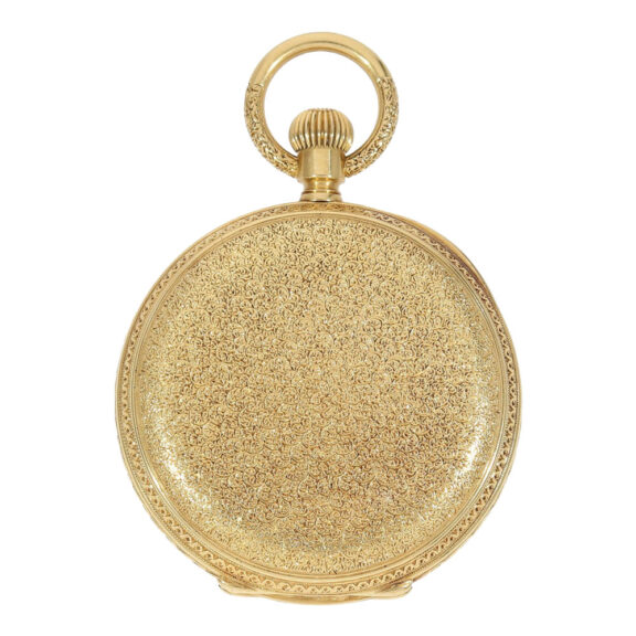 Swiss gold hunting cased watch with special case decoration Circa 1855 Swiss gold hunting cased watch with special case decoration Circa 1855