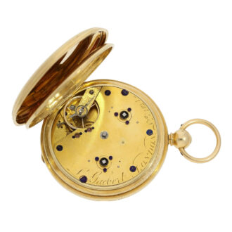 English gold hunting cased eight-days lever watch Circa 1857 English gold hunting cased eight-days lever watch Circa 1857