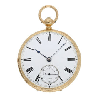 Heavy English 18K gold open faced precision lever Circa 1874