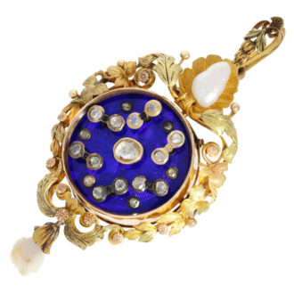 Swiss gold brooch pendant watch with automaton Circa 1860