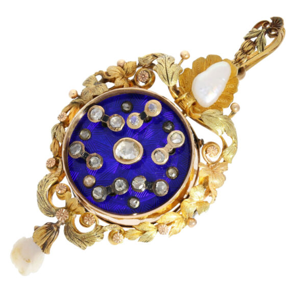 Swiss gold brooch pendant watch with automaton Circa 1860