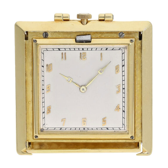 Swiss gold square Art Deco lever travel clock Circa 1925