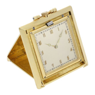 Swiss gold square Art Deco lever travel clock Circa 1925
