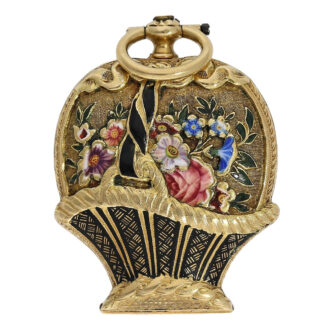 Swiss gold and enamel flower basket form watch Circa 1850