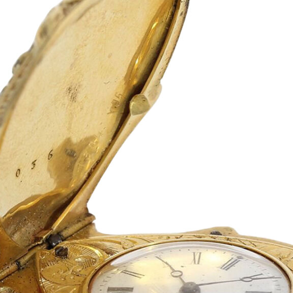 Swiss gold and enamel flower basket form watch Circa 1850 Swiss gold and enamel flower basket form watch Circa 1850