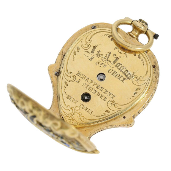 Swiss gold and enamel flower basket form watch Circa 1850 Swiss gold and enamel flower basket form watch Circa 1850