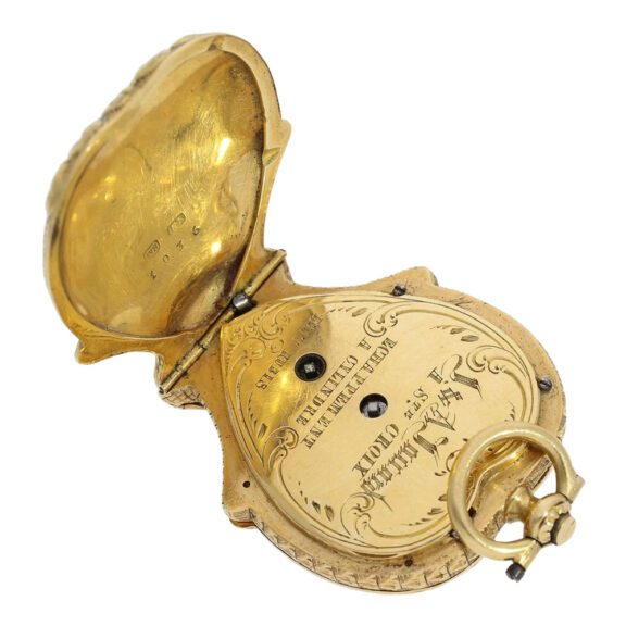 Swiss gold and enamel flower basket form watch Circa 1850 Swiss gold and enamel flower basket form watch Circa 1850