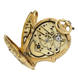 Swiss gold and enamel flower basket form watch Circa 1850