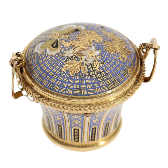 Swiss gold and enamel basket-shaped pendant watch Circa 1810 Swiss gold and enamel basket-shaped pendant watch Circa 1810