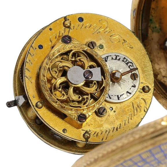 Swiss gold and enamel basket-shaped pendant watch Circa 1810 Swiss gold and enamel basket-shaped pendant watch Circa 1810