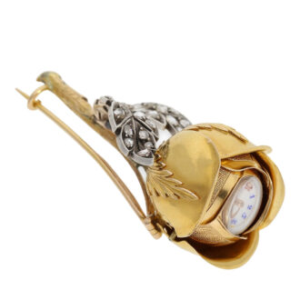 Gold and diamond-set rose-shaped Boule de Genève Circa 1890 Gold and diamond-set rose-shaped Boule de Genève Circa 1890