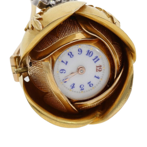 Gold and diamond-set rose-shaped Boule de Genève Circa 1890 Gold and diamond-set rose-shaped Boule de Genève Circa 1890