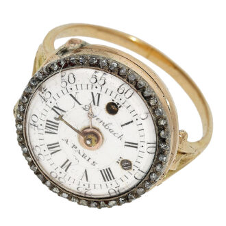 Rare French gold and diamond-set ring watch Circa 1780 Rare French gold and diamond-set ring watch Circa 1780