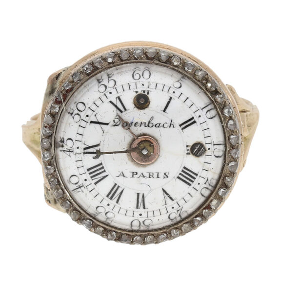 Rare French gold and diamond-set ring watch Circa 1780 Rare French gold and diamond-set ring watch Circa 1780