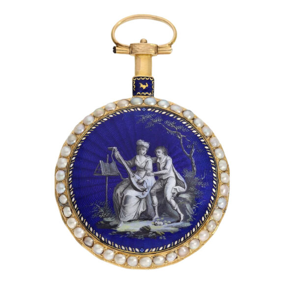 French gold, enamel and pearl-set verge with chatelaine Circa 1790 French gold, enamel and pearl-set verge with chatelaine Circa 1790