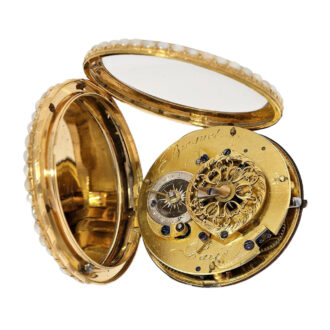 French gold, enamel and pearl-set verge with chatelaine Circa 1790 French gold, enamel and pearl-set verge with chatelaine Circa 1790