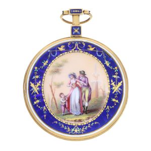 Swiss 18K gold and enamel virgule watch Circa 1800