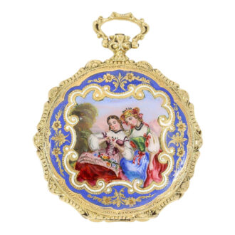 Very early Swiss gold and enamel pendant watch Circa 1860 Very early Swiss gold and enamel pendant watch Circa 1860