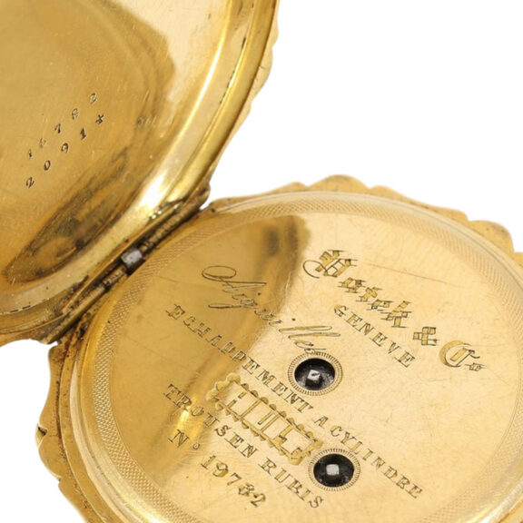 Very early Swiss gold and enamel pendant watch Circa 1860 Very early Swiss gold and enamel pendant watch Circa 1860