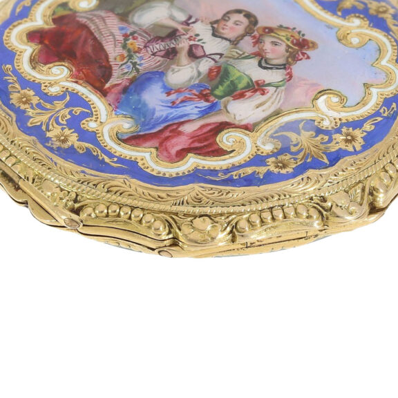 Very early Swiss gold and enamel pendant watch Circa 1860 Very early Swiss gold and enamel pendant watch Circa 1860