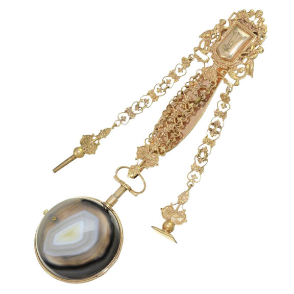 French agate repeating cylinder with chatelaine Circa 1770