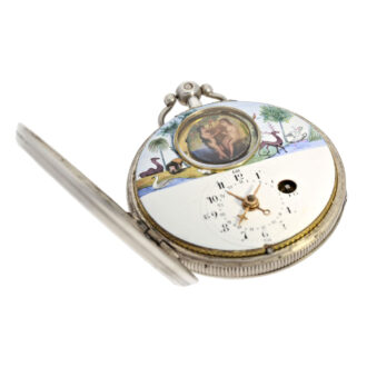 French silver verge with Adam and Eve seconds automaton Circa 1790 French silver verge with Adam and Eve seconds automaton Circa 1790