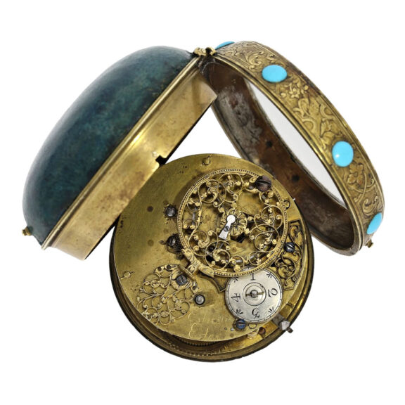 French turquoise-set oignon watch with date Circa 1630-1670 French turquoise-set oignon watch with date Circa 1630-1670