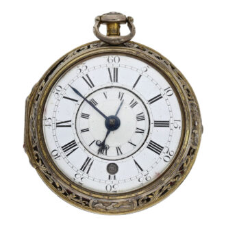 English silver pair cased verge watch with alarm Circa 1740-1750