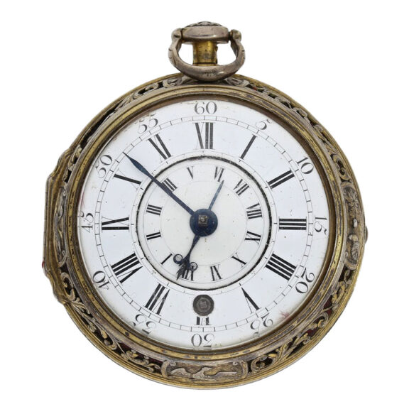 English silver pair cased verge watch with alarm Circa 1740-1750 English silver pair cased verge watch with alarm Circa 1740-1750