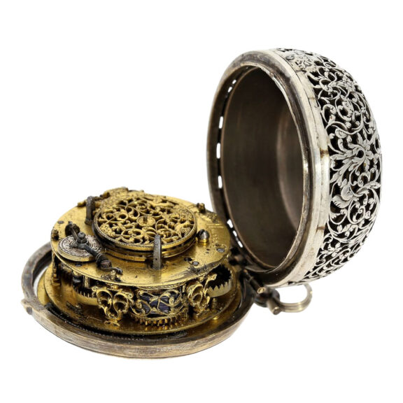 English pair cased single-handed verge with alarm Circa 1686-1689 English pair cased single-handed verge with alarm Circa 1686-1689