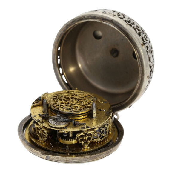 English pair cased single-handed verge with alarm Circa 1686-1689 English pair cased single-handed verge with alarm Circa 1686-1689