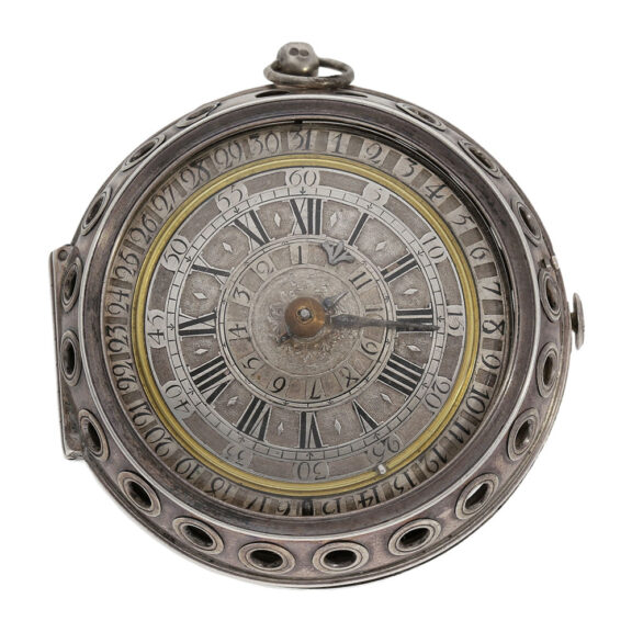 Swiss silver verge with alarm and rotating date display Circa 1690