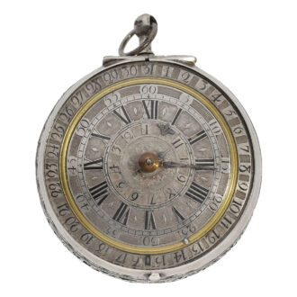 Swiss silver verge with alarm and rotating date display Circa 1690