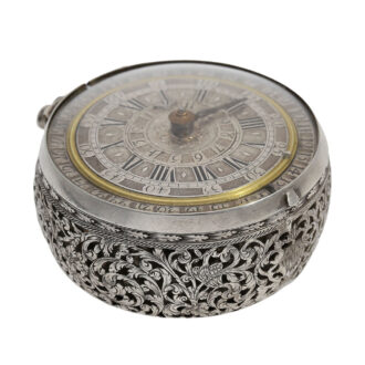 Swiss silver verge with alarm and rotating date display Circa 1690