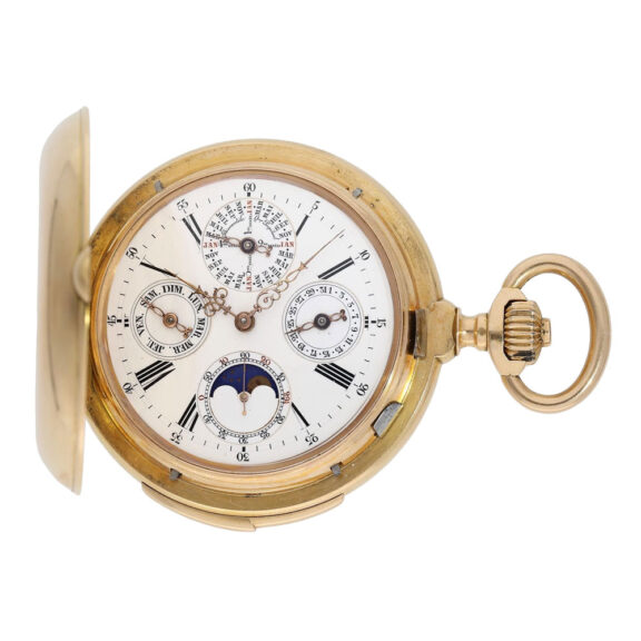 Swiss gold hunting cased complicated precision watch Circa 1885